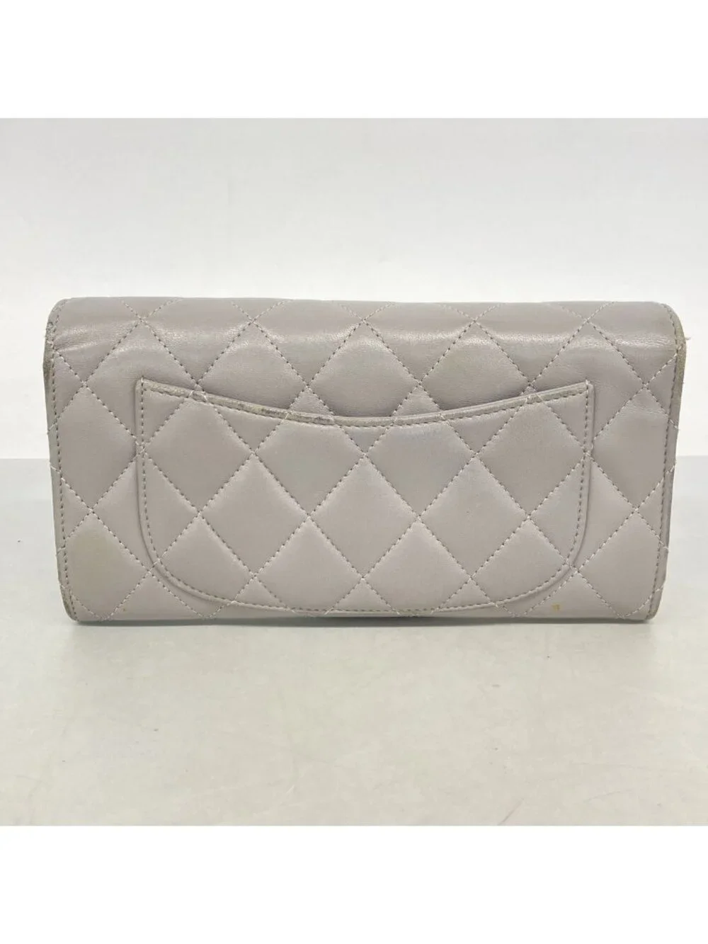 Chanel Wallet Quilted Lambskin Gray Silver